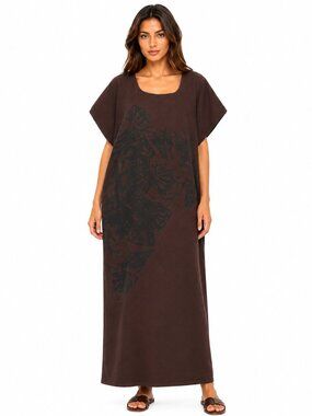 Women's Brown Mud Cloth Print Maxi Dress Oversized African Dress One Size